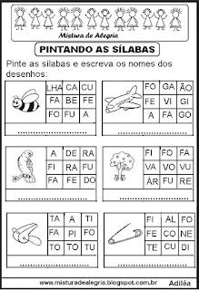 Atividades de alfabetização,pintando sílabas