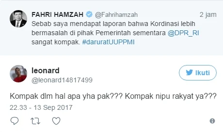 Fahri Hamzah Sebut DPR RI Kompak, Netizen: Kompak Nipu Rakyat ya?