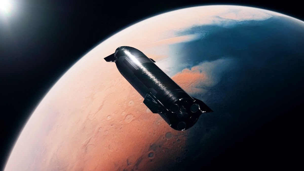 SpaceX Starship orbiting terraformed Mars by Erik Corshammar