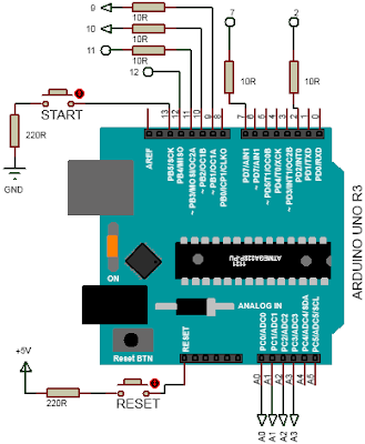 Koneksi Arduino Uno dengan rangakaian grid linefollower