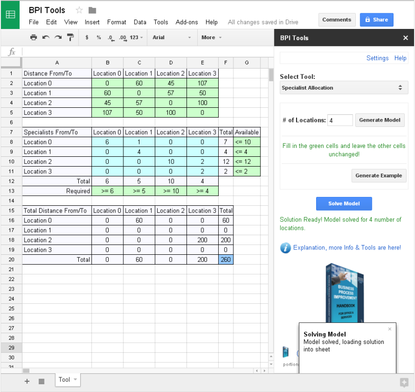 Decision Modeling Tools Specialist Allocation Model Generator & Solver for BPI