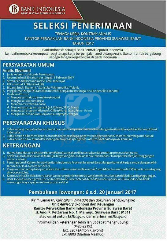 Bank Indonesia - Recruitment Economic Analyst Bank 
