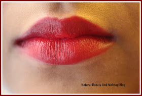 wearing Colorbar Sweetheart 023M Matte Touch Lipstick with Lakme 9-5 Red Alert Lip Liner