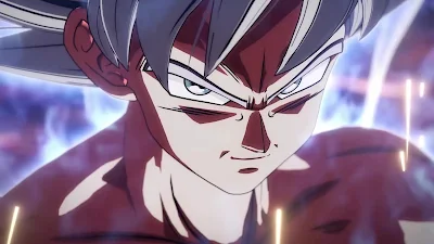 Zamasu fusionné utilisant sa lame divine, avec une aura violette dramatique en toile de fond.