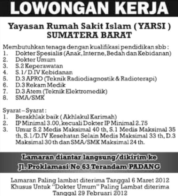 Yayasan Rumah Sakit Islam (Padang) ~ Akses Kerja