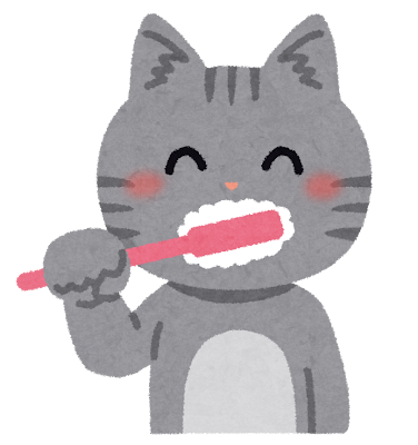 歯磨きをしている猫のキャラクターのイラスト