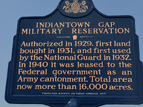 Indiantown Gap Military Reservation. Authorized in 1929, first land bought in 1931, and first used by the National Guard in 1932. In 1940 it was leased to the Federal government as an Army cantonment. Total area now more than 16,000 acres.