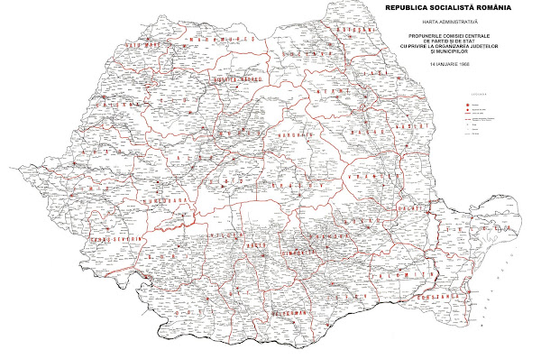 Harta judeţelor României propuse în anul 1968