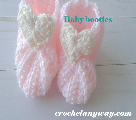 pink heart crochet baby booties