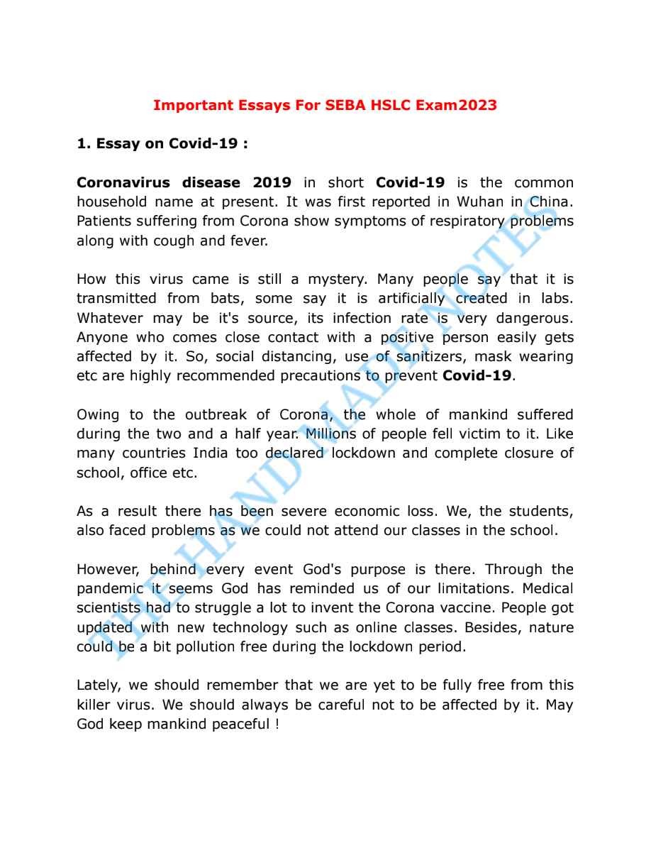 SEBA Class 10 Important Essays For HSLC Exam 2023