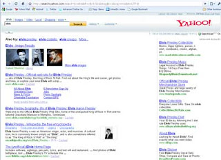 Yahoo! Search SERP on search for the word ELVIS
