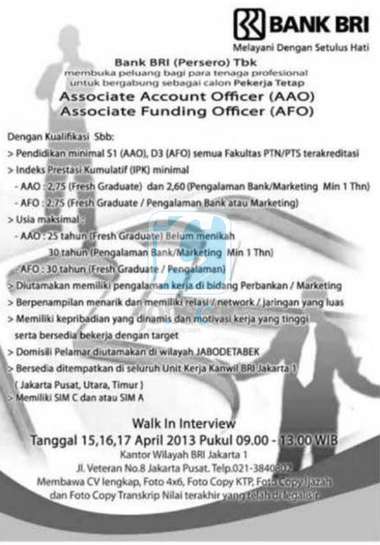 PT Bank BRI (Persero) Tbk - Walk in Interview D3, S1 Fresh 