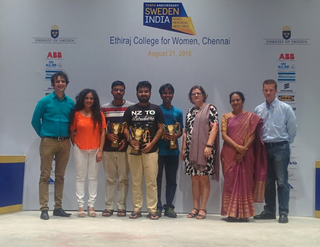 IIT Madras won the Chennai qualifying round of The Sweden India Nobel Memorial Quiz 2016 held at the Ethiraj College for Women, today