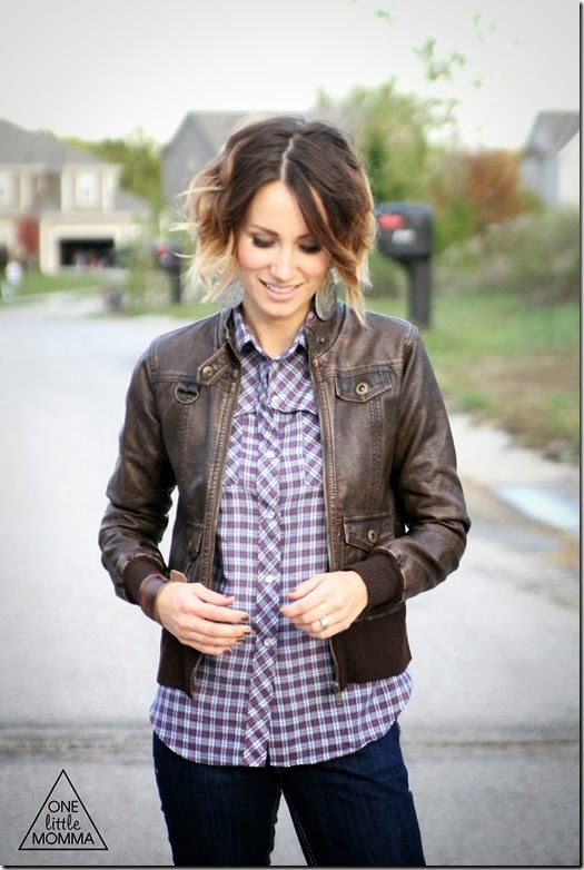 Plaid, leather jacket, dark denim and tall boots