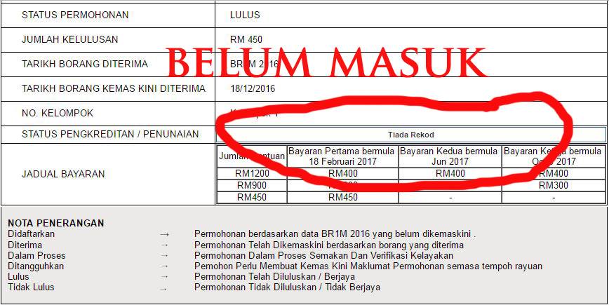 Aduan Punca Sebab BR1M 2017 Belum Masuk Akaun Penerima 