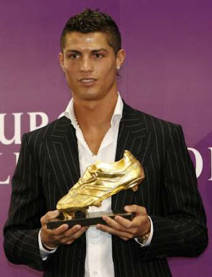 Ronaldoboots on Soccer Player Cristiano Ronaldo Holds His European Golden Boot