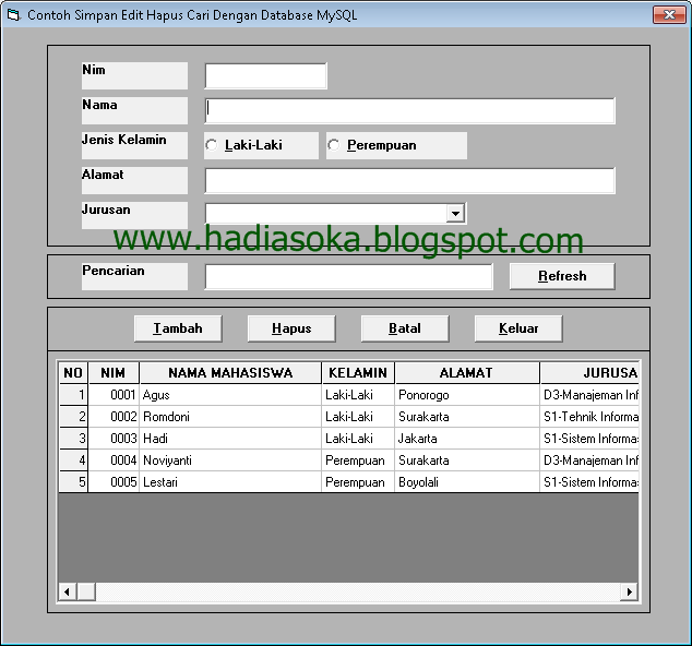 Contoh Source Code Save Edit Delete Search Dengan Database 