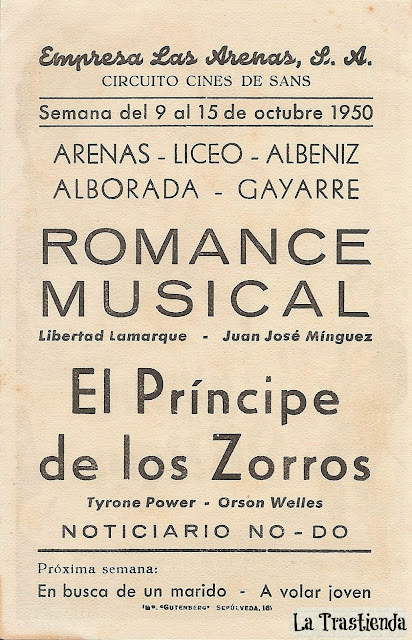 Programa de Cine - El Príncipe de los Zorros - Tyrone Power - Orson Wells - Wanda Hendrix