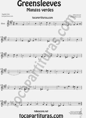 Greensleeves Partitura de Trompa y Corno Francés en Mi bemol Mangas Verdes o ¿Qué niño es este? Sheet Music for French Horn Music Scores Carol Song What child is this?