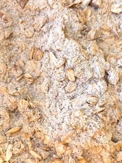 The mix of flours and oatmeal for birdie almond cookies