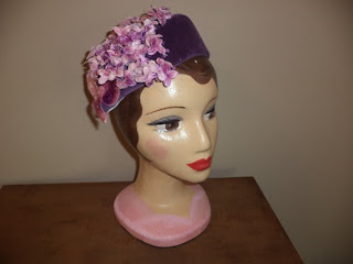 purple velvet with violets fascinator hat by copperhairartist helen's hatbox