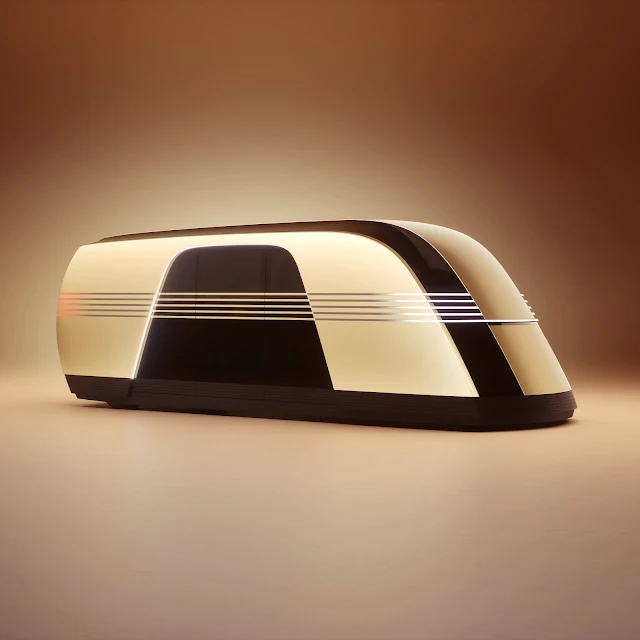 A sleek, golden Robovan concept showcasing Tesla's vision for future transportation.