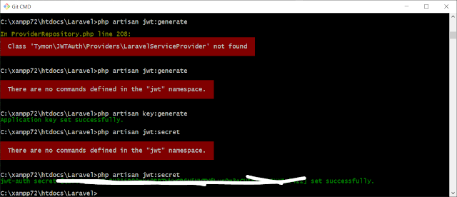 Laravel 57 > There are no commands defined in the "jwt" namespace.