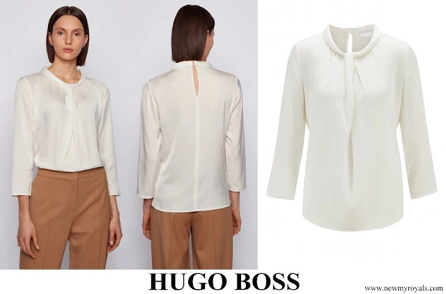 Crown Princess Mary wore Hugo Boss Iyabo2 Tie Neck Silk Blouse