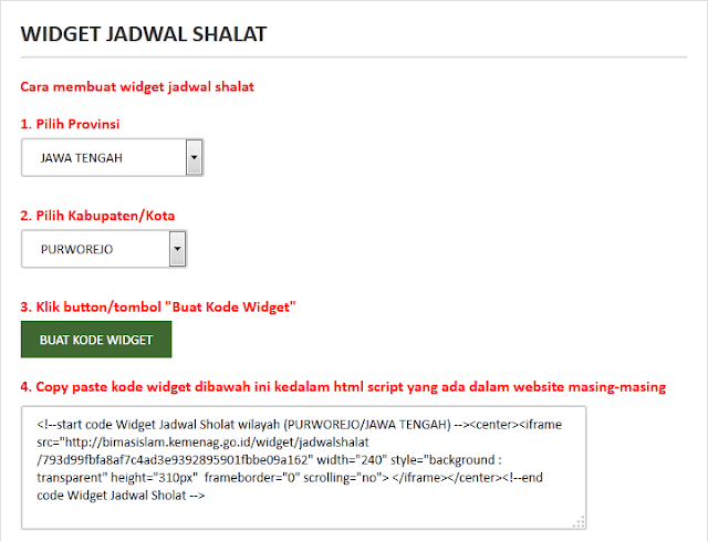 cara menambahkan widget jadwal sholat di blog