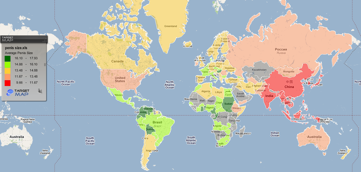 World Map With Labels. Penis size world map