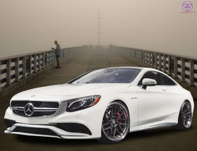 White Mercedes Benz S63 AMG Car transparent background PNG