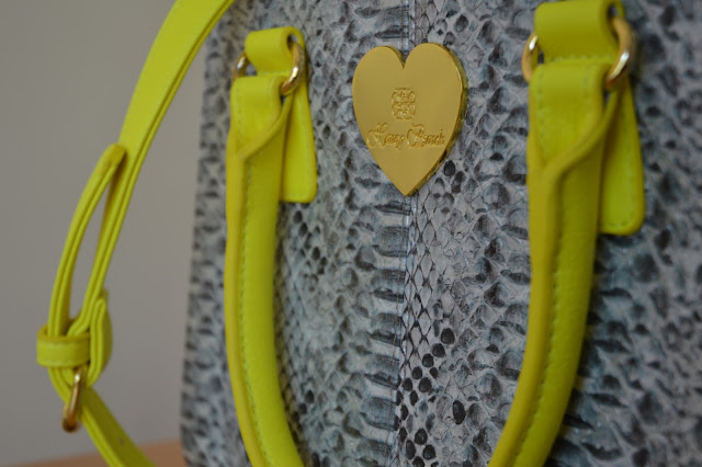 snakeskin and neon yellow bag from honey bunch in shibuya109 tokyo 