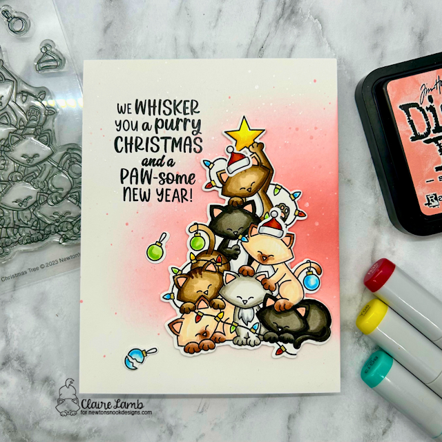 We whisker you a purry Christmas by Claire features Cat Christmas Tree by Newton's Nook Designs; #inkypaws, #newtonsnook, #catcards, #christmascards, #cardmaking, #cardchallenge