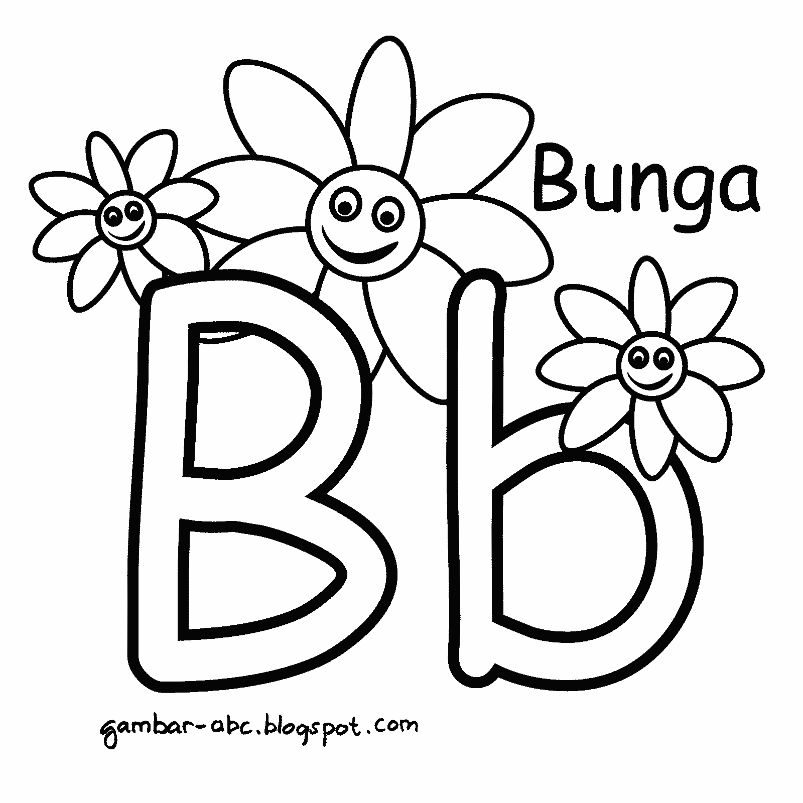 Mewarnai Huruf "B" Gambar Bunga - Contoh Gambar Mewarnai