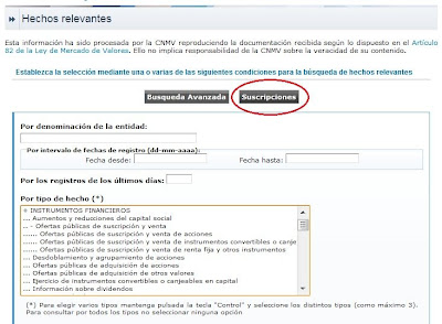 Suscripción Hecho Relevante en CNMV