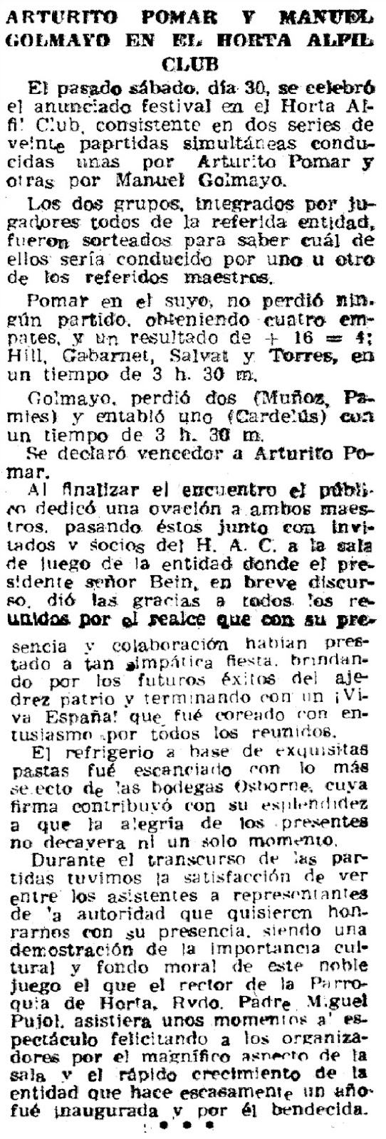 Simultáneas de ajedrez a cargo de Manuel Golmayo y Arturito Pomar en 1946