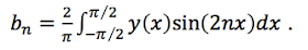 The n'th coefficient b_n, an integral of the function times the sine, for different frequencies.