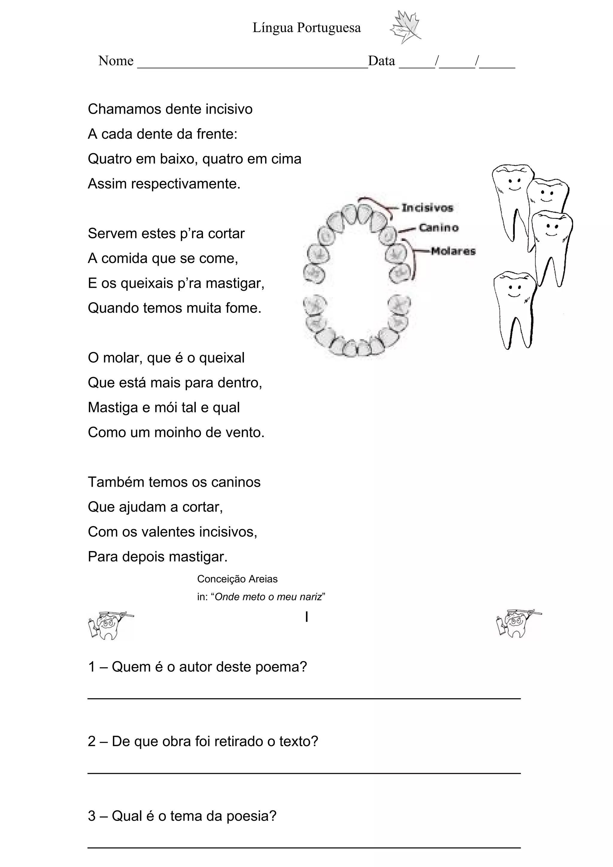 Leitura e interpretação de texto 4 ano