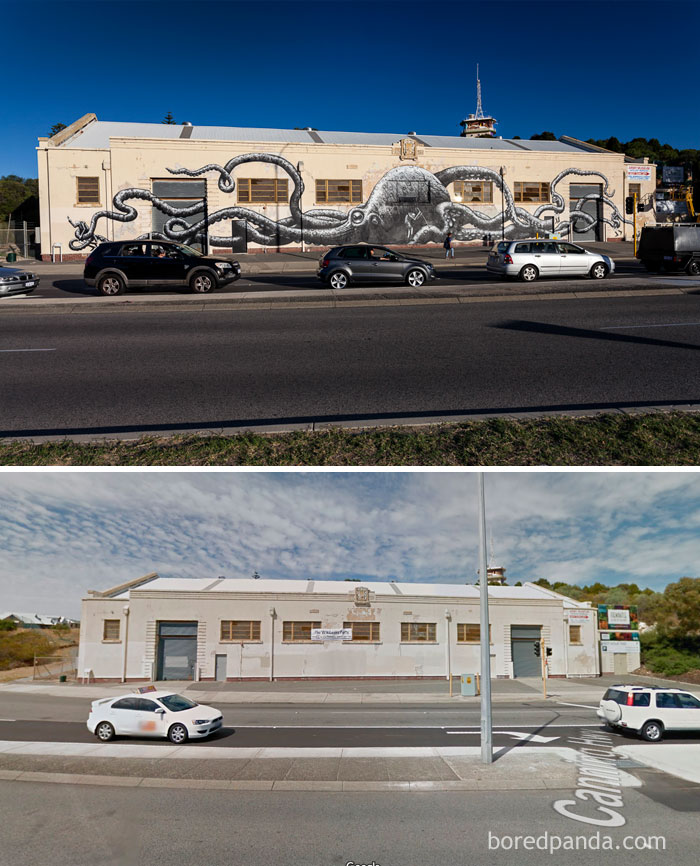 10+ Incredible Before & After Street Art Transformations That’ll Make You Say Wow - Octopus Mural, Fremantle, Western Australia