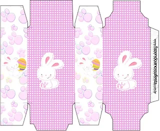 Easter Bunny with Pink and White Squares: Free Printable Boxes.