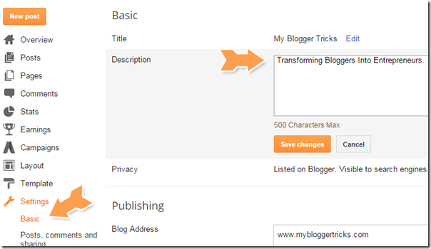blogspot description box