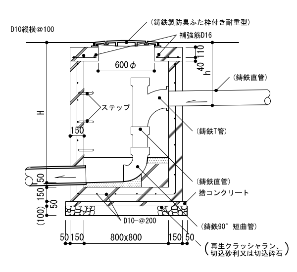 9-16-1　ドロップマンホール［上部マンホール側塊なし］断面