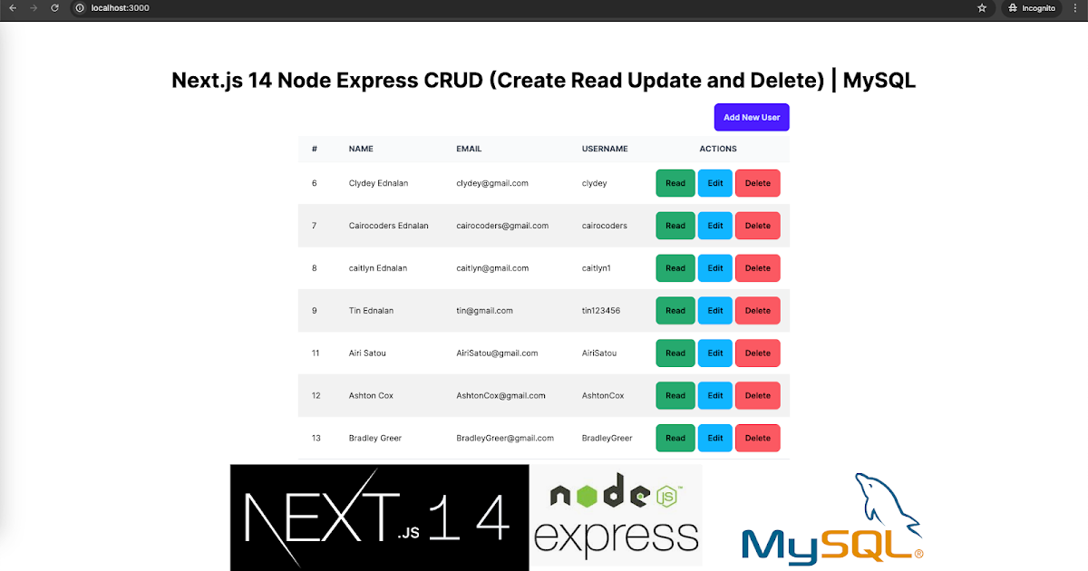 Next.js 14 Node Express CRUD (Create Read Update and Delete) | MySQL ...
