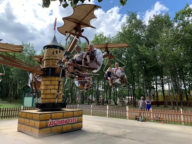 A ride where you have to pedal to make your plane go up while the ride goes round at Jacquou Parc