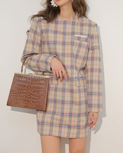 Flap Pocket Check Shift Dress