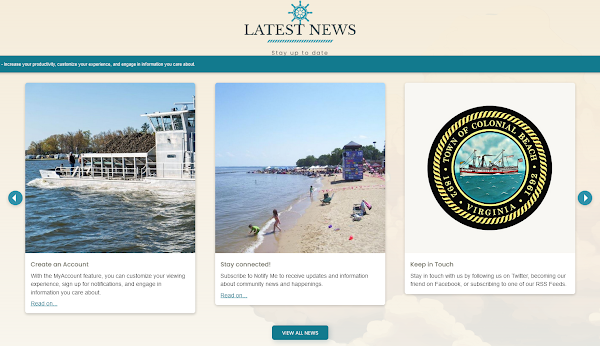 Screenshot of Town of Colonial Beach website showing different ways to connect for personalized and other information