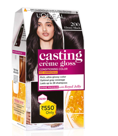 L'Oreal Paris Casting Creme Gloss Hair Color, Ebony Black 200, 87.5g+72ml