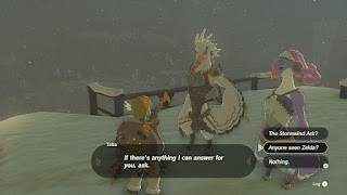 Teba: "If there's anything I can answer for you, ask." Option: "Anyone seen Zelda?"