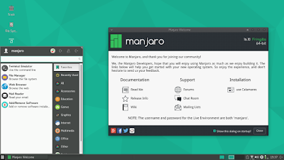 área de trabalho do manjaro com a interface xfce