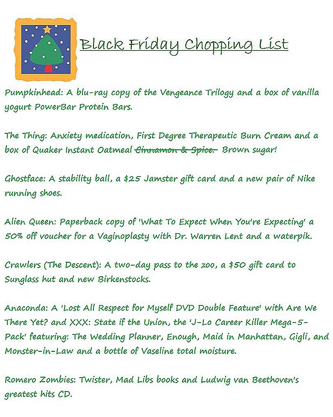Black Friday Chopping List for Movie Monsters
